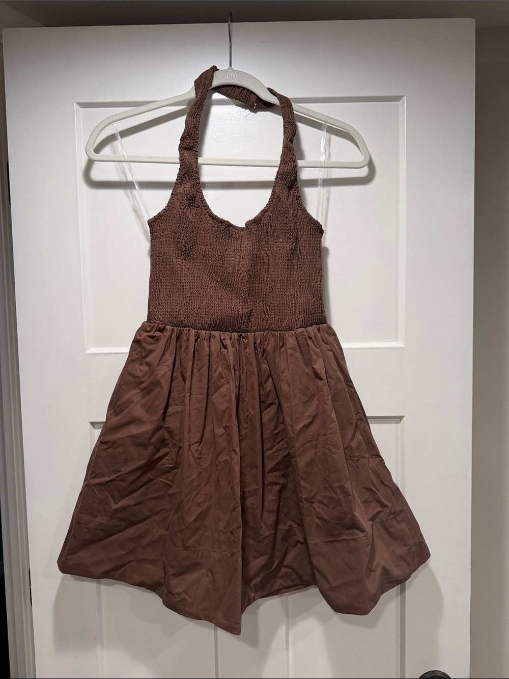 Brown Halter Mini Dress with Smocked Bodice